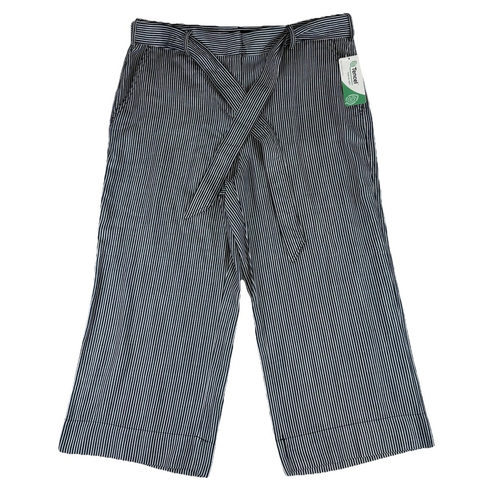 Land's End Capri Wide Leg Pants Women's 18 Pinestripe Tie Waist Tencel‎ NWT